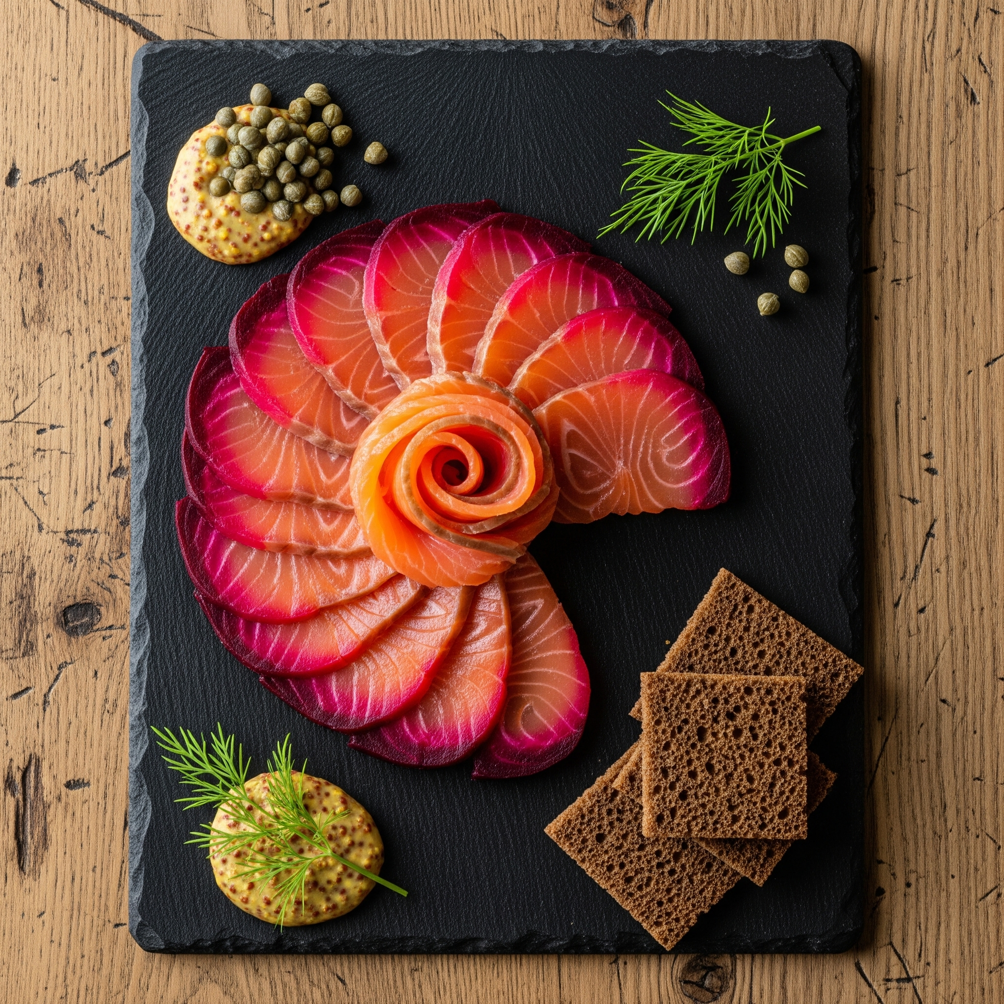 Gravlax escandinavo curado com beterraba e gin